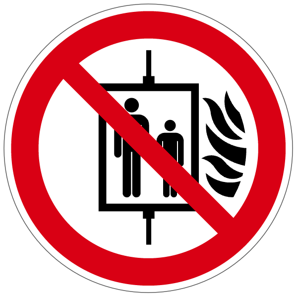 Interdiction d'utiliser l'ascenseur en cas d'incendie - P020 - ISO 7010 - étiquettes et panneaux d'interdiction et de restriction