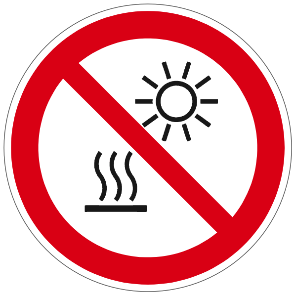 Ne pas exposer à la lumière directe du soleil ni à une surface chaude - P068 - ISO 7010 - étiquettes et panneaux d'interdiction et de restriction