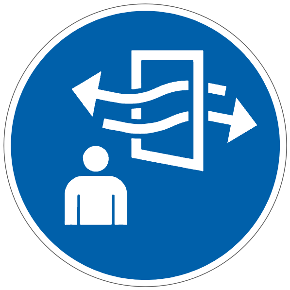 Ventilation avant et pendant l'entrée - M056 - ISO 7010 - étiquettes et panneaux d'obligation et de consigne