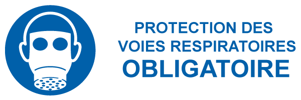 Protection des voies respiratoires obligatoire - M503 - étiquettes et panneaux d'obligation et de consigne - picto et texte paysage