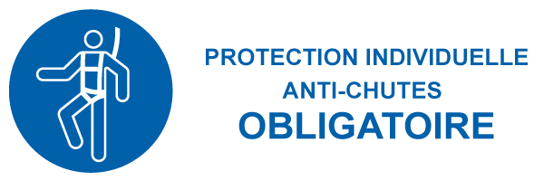 Protection individuelle anti-chutes obligatoire - M508 - étiquettes et panneaux d'obligation et de consigne - picto et texte paysage