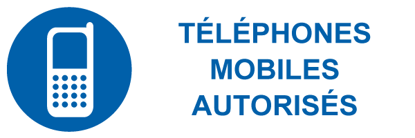Téléphones mobiles autorisés - M523 - étiquettes et panneaux d'obligation et de consigne - picto et texte paysage