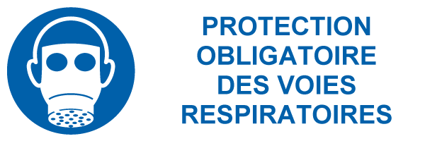 Protection obligatoire des voies respiratoires - M530 - étiquettes et panneaux d'obligation et de consigne - picto et texte paysage