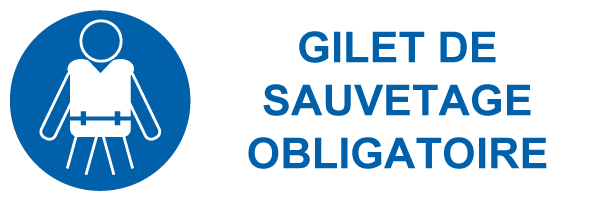 Gilet de sauvetage obligatoire - M549 - étiquettes et panneaux d'obligation et de consigne - picto et texte paysage