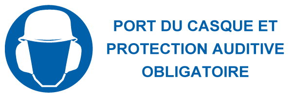 Port du casque et protection auditive obligatoire - M556 - étiquettes et panneaux d'obligation et de consigne - picto et texte paysage