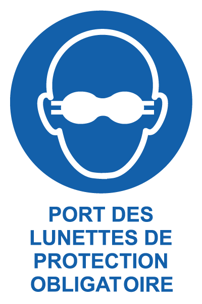 Port des lunettes de protection obligatoire - M800 - étiquettes et panneaux d'obligation et de consigne - picto et texte portrait