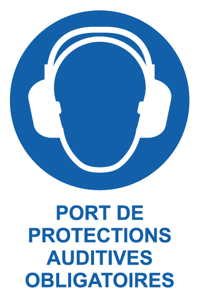 Port de protections auditives obligatoire - M802 - étiquettes et panneaux d'obligation et de consigne - picto et texte portrait