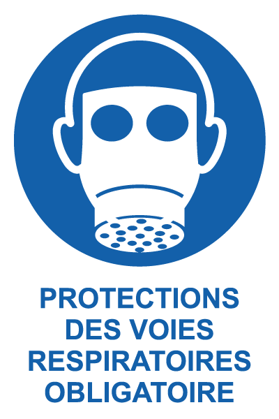 Protection des voies respiratoires obligatoire - M803 - étiquettes et panneaux d'obligation et de consigne - picto et texte portrait