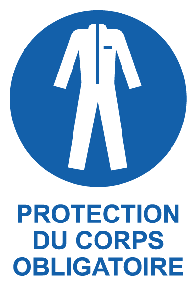 Protection du corps obligatoire - M806 - étiquettes et panneaux d'obligation et de consigne - picto et texte portrait