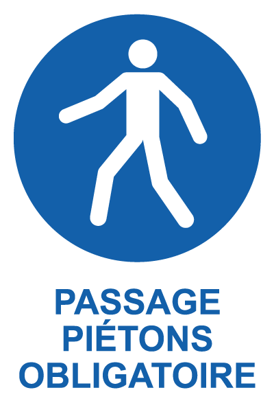 Passage piétons obligatoire - M809 - étiquettes et panneaux d'obligation et de consigne - picto et texte portrait