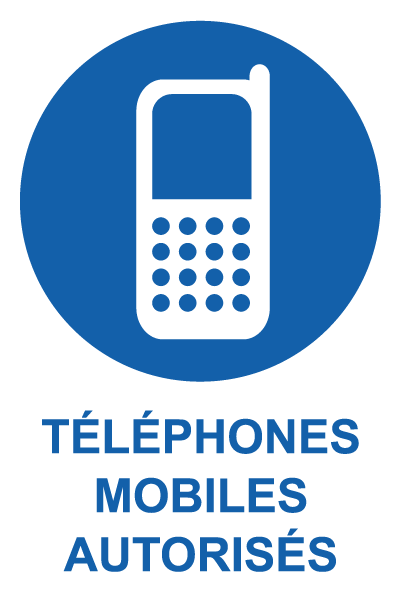 Téléphones mobiles autorisés - M823 - étiquettes et panneaux d'obligation et de consigne - picto et texte portrait