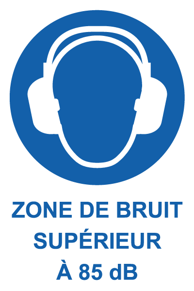 Zone de bruit supérieure à 85 dB - M826 - étiquettes et panneaux d'obligation et de consigne - picto et texte portrait