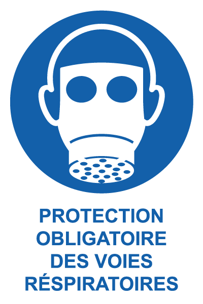 Protection obligatoire des voies respiratoires - M830 - étiquettes et panneaux d'obligation et de consigne - picto et texte portrait