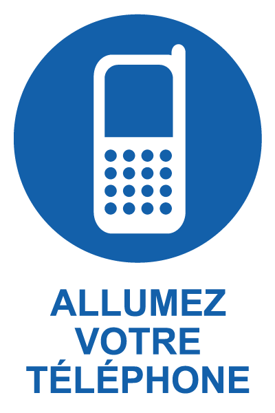 Allumez votre téléphone - M835 - étiquettes et panneaux d'obligation et de consigne - picto et texte portrait