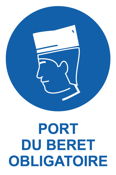 Port du béret obligatoire - M838 - étiquettes et panneaux d'obligation et de consigne - picto et texte portrait