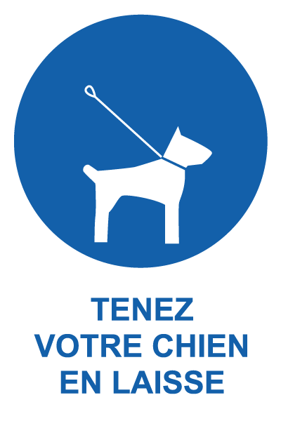 Tenez votre chien en laisse - M851 - étiquettes et panneaux d'obligation et de consigne - picto et texte portrait