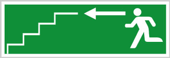 Evacuation par les escaliers à gauche (descente) - E203 - étiquettes et panneaux d'évacuation, de sauvetage et de secours - paysage