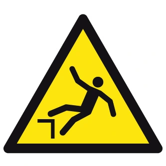 Chute avec dénivellation-étiquettes et panneaux de danger et de prévention