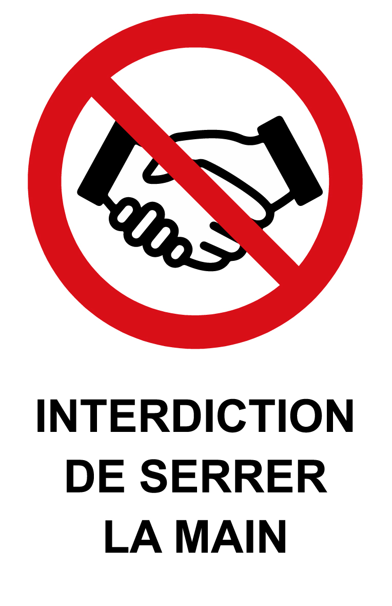 Interdiction de se serrer la main - COV02 - étiquettes et panneaux d'interdiction et de restriction - picto et texte portrait