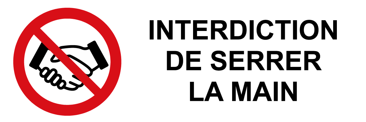 Interdiction de se serrer la main - COV01 - étiquettes et panneaux d'interdiction et de restriction - picto et texte paysage