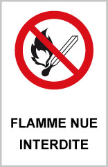 Flamme nue interdite - P705 - étiquettes et panneaux d'interdiction et de restriction - picto et texte portrait