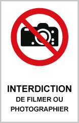 Interdiction de filmer ou photographier - P713 - étiquettes et panneaux d'interdiction et de restriction - picto et texte portrait