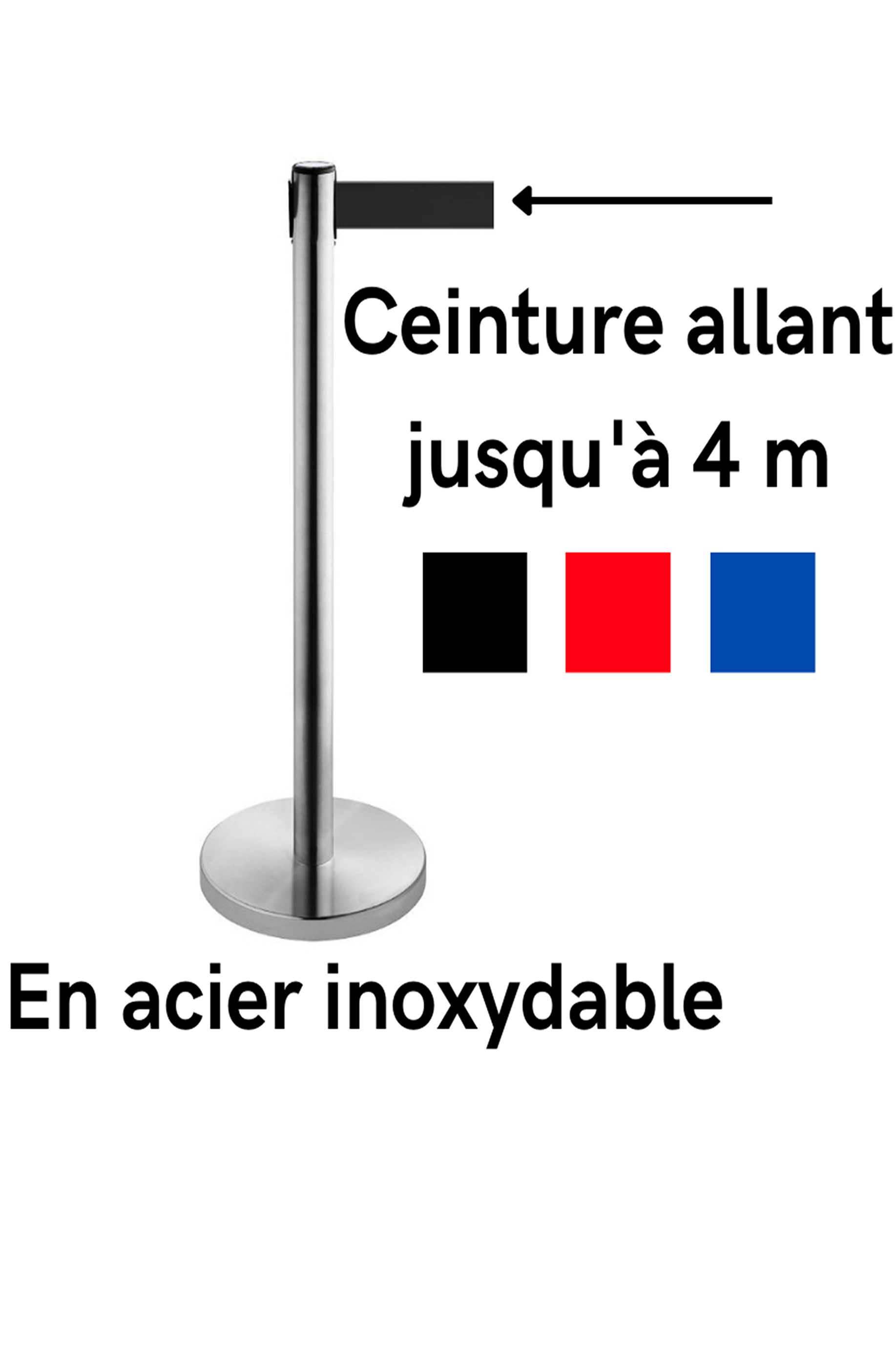 Poteaux de guidage à sangle en acier inoxydable avec ceinture rétractable