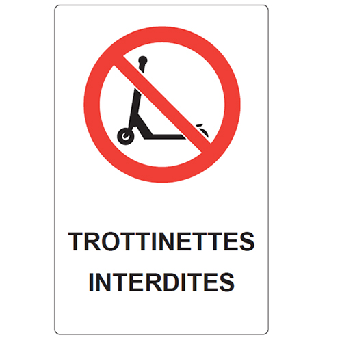 Trottinettes interdites - P759 - étiquettes et panneaux d'interdiction et de restriction - picto et texte portrait