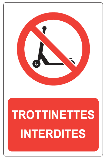 Trottinettes interdites - P760 - étiquettes et panneaux d'interdiction et de restriction - picto et texte portrait