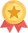 Dessin d’une récompense avec une étoile gravée dans une médaille avec deux rubans rouges dépassant par-dessous