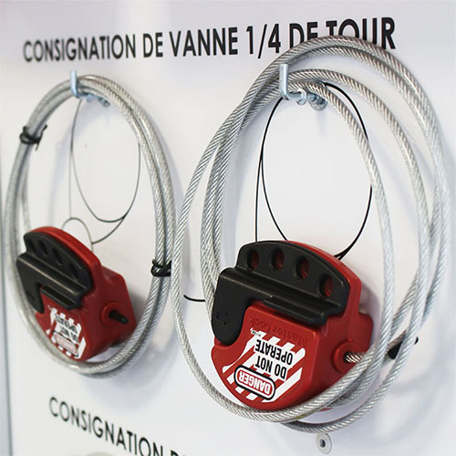 consignation de vanne 1 quart de tour sur panneau station de consigantion loto Masterlock preventimark