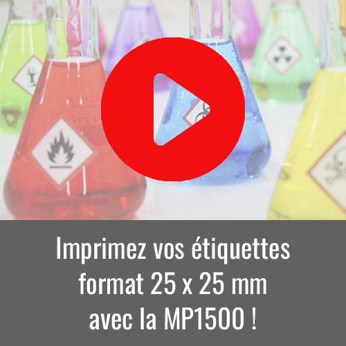Vidéo sur l'imprimante signalétique MP1500 idéale pour imprimer des étiquettes pictogrammes prédécoupés et adhésif CLP - SGH en format 25 x 25 mm.